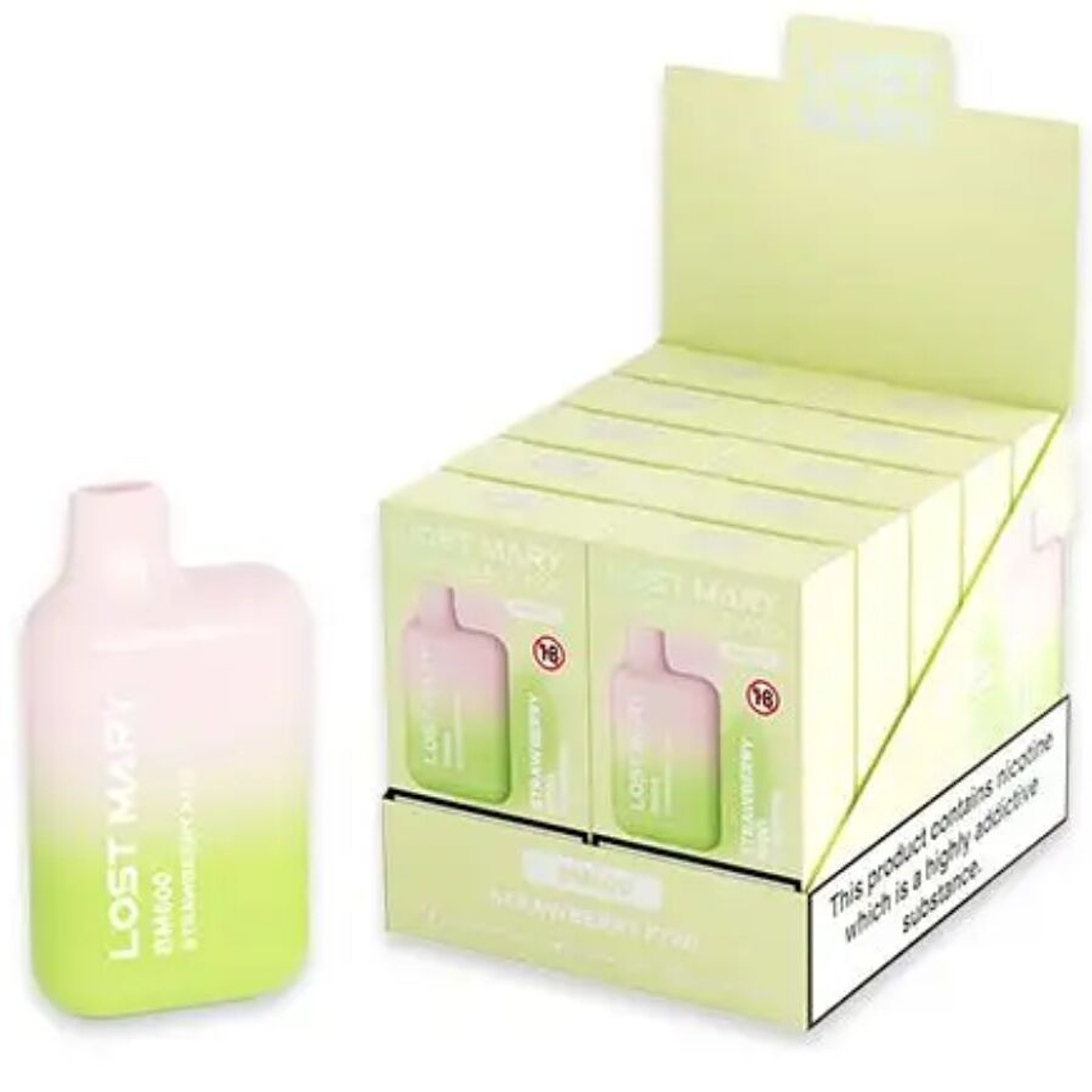 LOST MARY - (EXPOSITOR PROFESSIONAL PACK -10 UNIDADES) BM600 NICOTINE VAPER 2% DESCARTÁVEL MORANGO KIWI 1