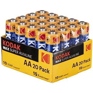 KODAK - MAX PILHA ALCALINA AA LR6 PACOTE*20 PILHAS