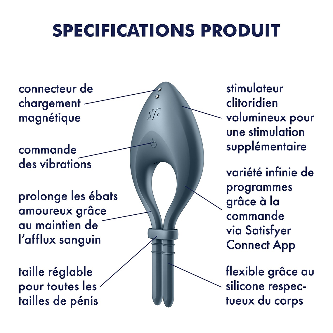 ANEL VIBRATÓRIO BULLSEYE COM APP SATISFYER AZUL ESCURO 10