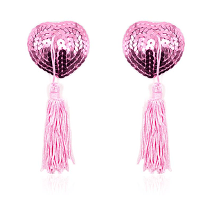 Self-Adhesive Heart Sequin Nipple Cover with Tassel Pink
