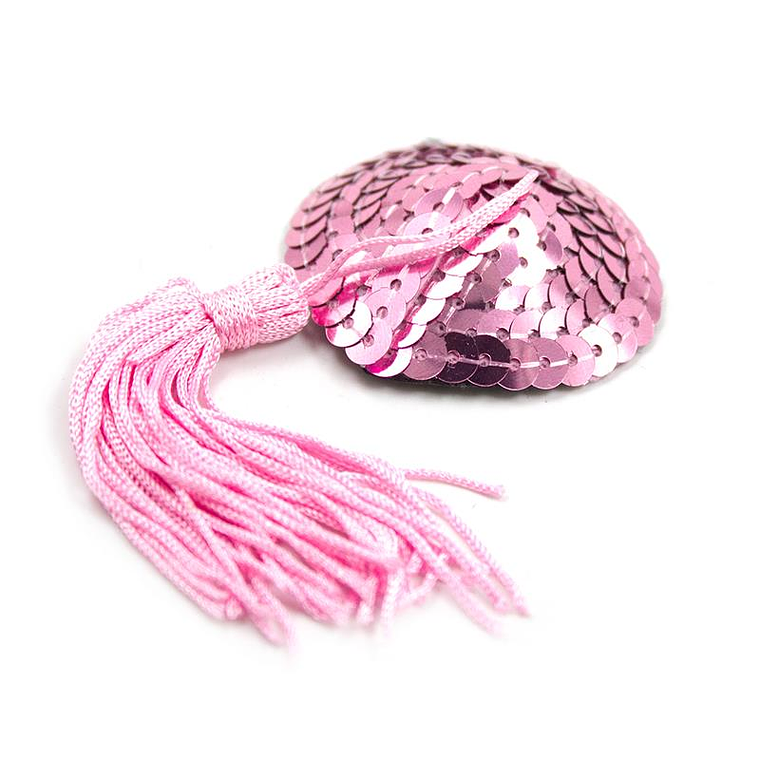 Self-Adhesive Heart Sequin Nipple Cover with Tassel Pink 3