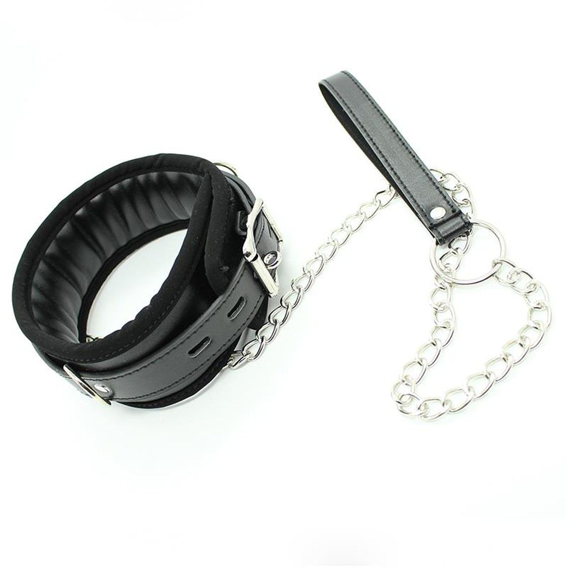 Collar with Metal Leash and Pedded Interior Black 3