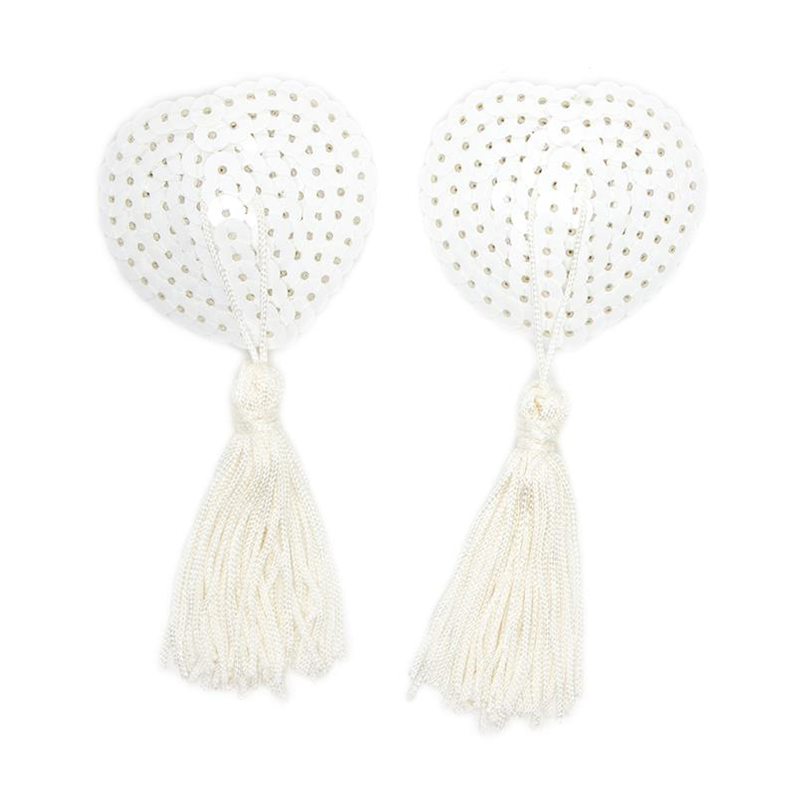 Sequin Nipple Cover with Tassel White 1