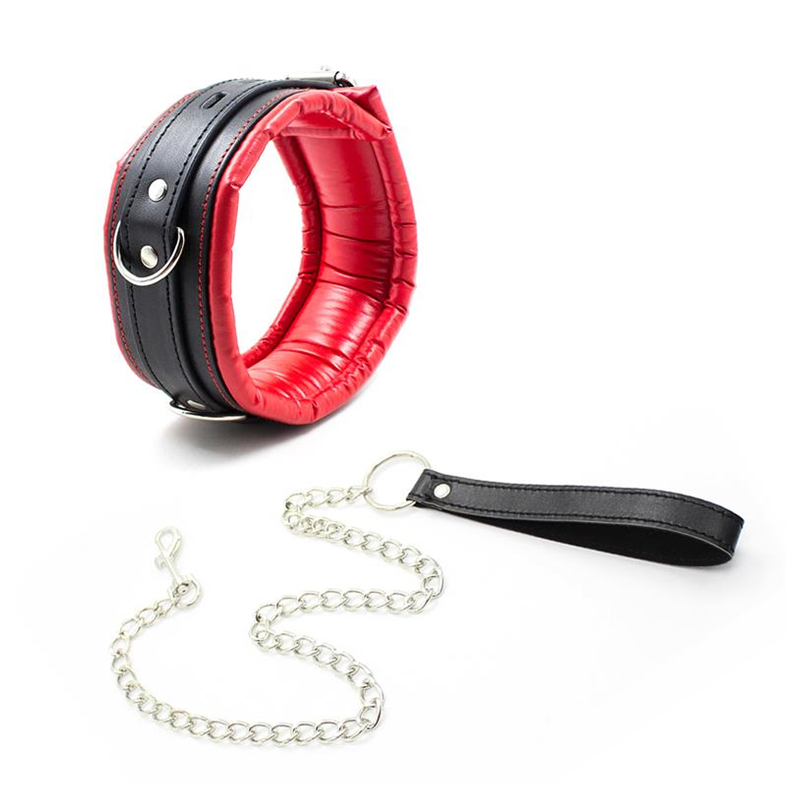 Collar With Metal Leash Padded Interior Red/Black 1