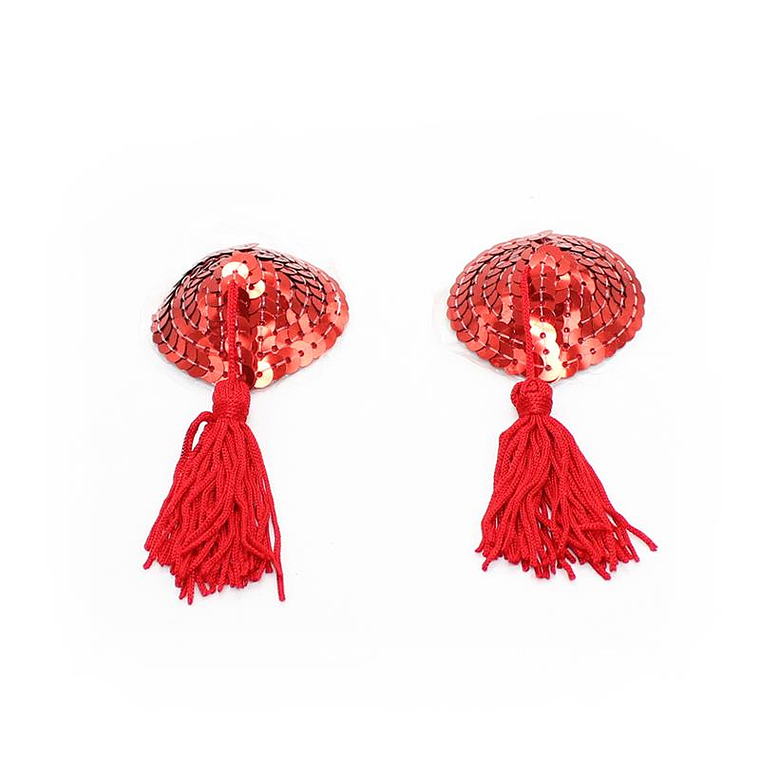 Heart Sequin Nipple Cover with Tassel Red 2