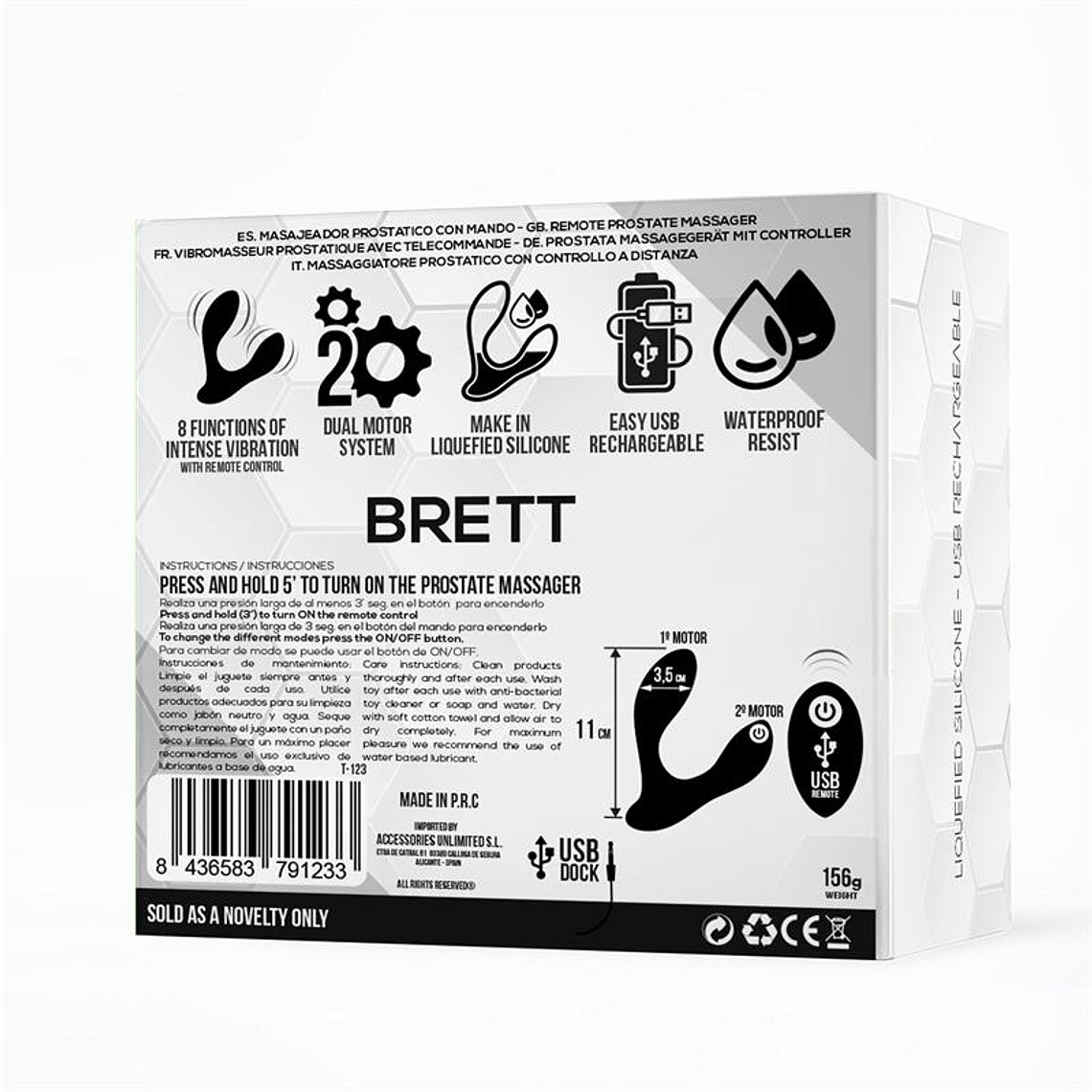 Brett Prostate Massager Remote Control USB Liquid Silicone 3