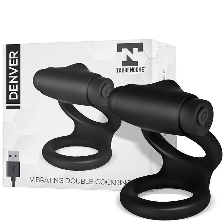 Denver Double Cockring with Vibrating Bullet USB Silicone Black 1