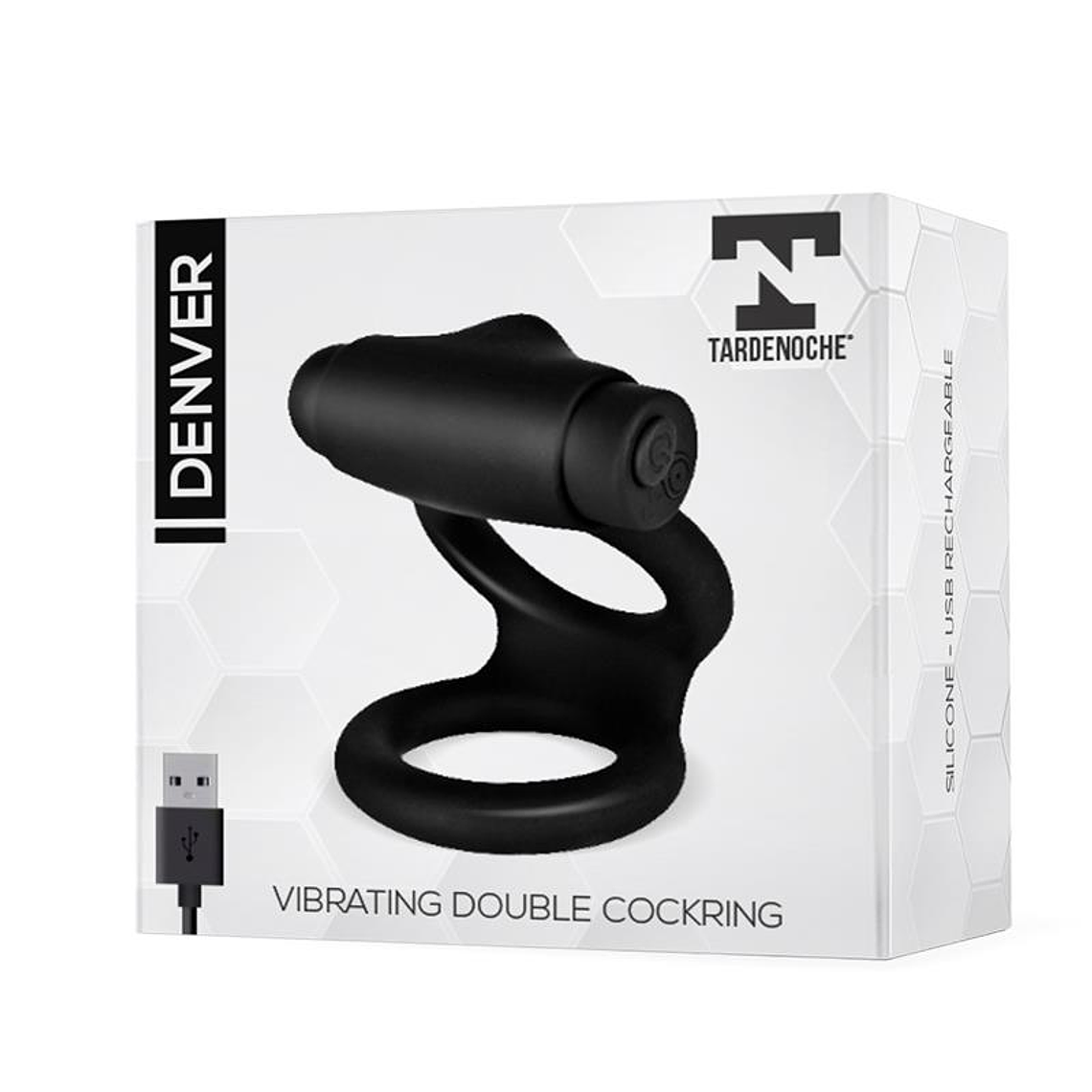 Denver Double Cockring with Vibrating Bullet USB Silicone Black 2