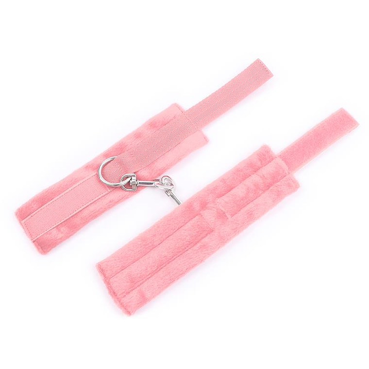 Handcuffs with Velcro with Long Fur Pink 2