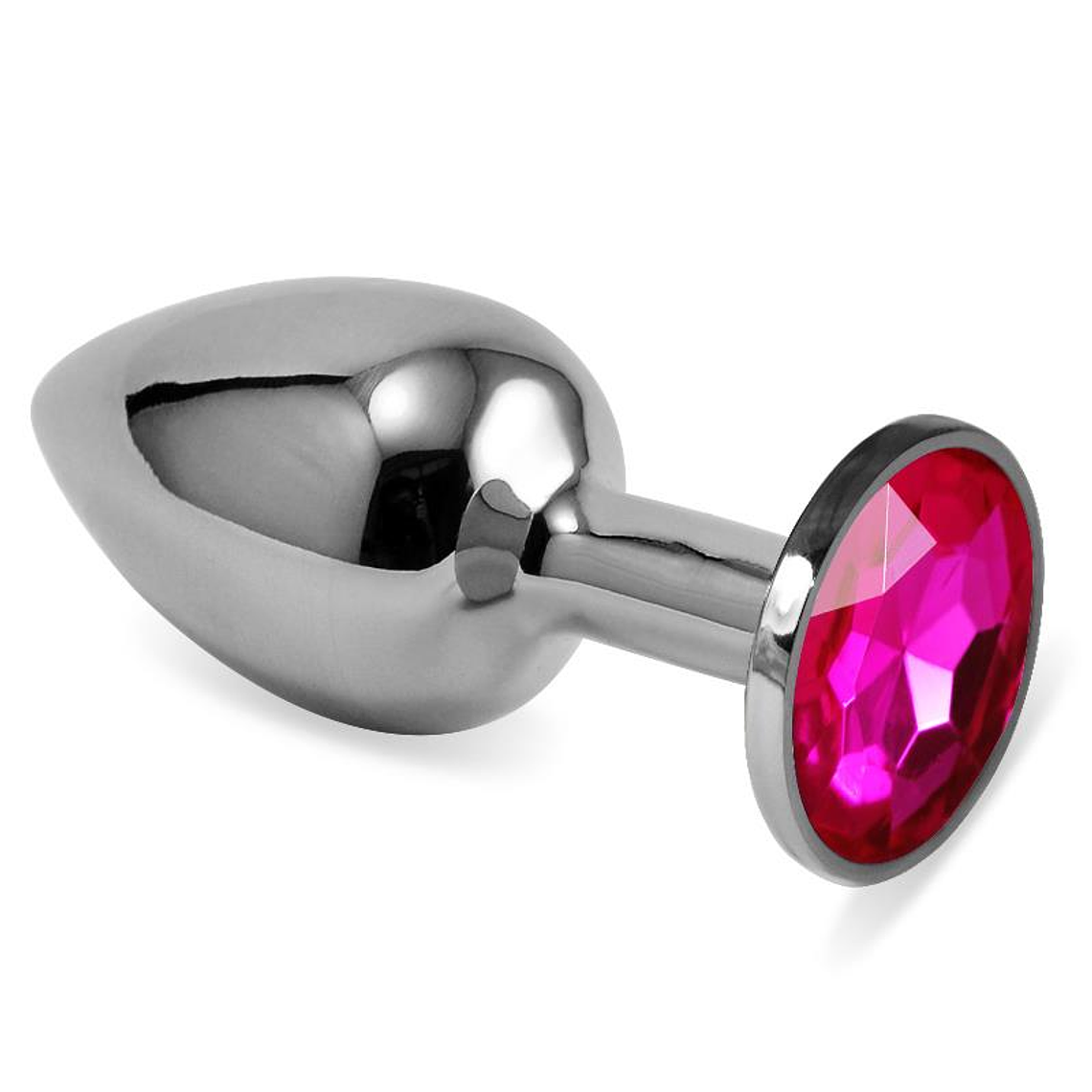 Butt Plug Silver Rosebud Classic with Fuchsia Jewel Size S 1