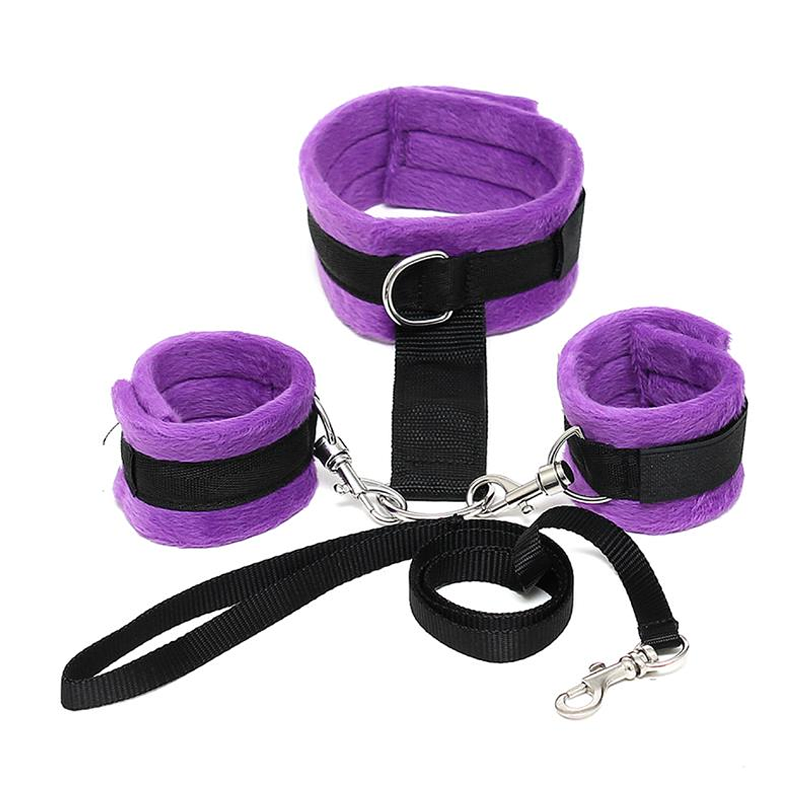 Handcuffs to Collar with Leash Adjustable and Detachable Purple 1