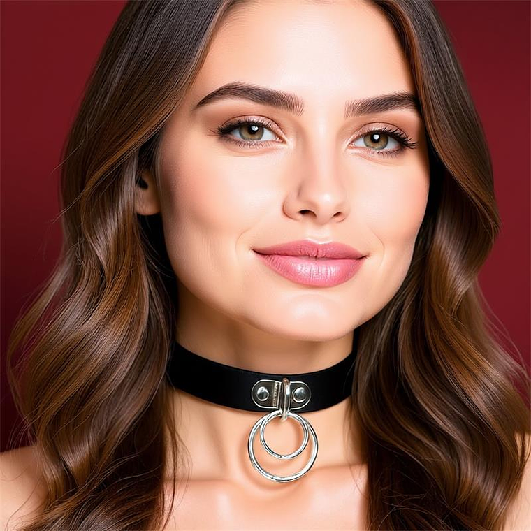 Collar with Double Ring Vegan Leather One Size 1