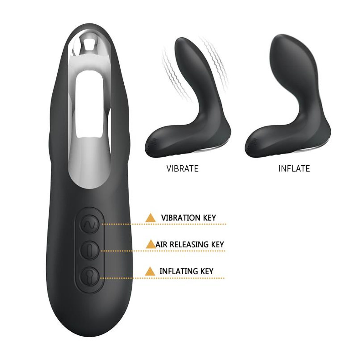 Anal Stimulator Inflatable Leonard Silicone USB Black 3