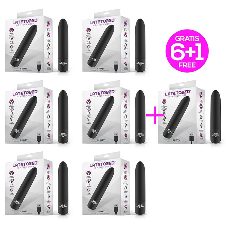 Pack 6 +1 Shoty Vibrating Bullet USB 10 Speeds Powerful Motor Black 1