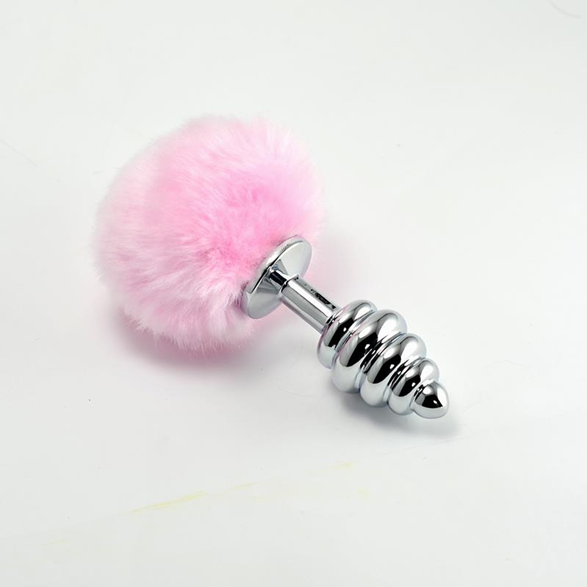 Metal Spiral Butt Plug with Pink Pompon 1