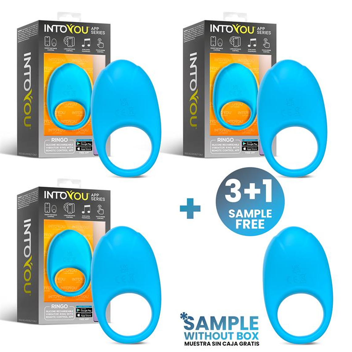 Pack 3 + Tester Ringo Vibrating Ring with APP Blue 1