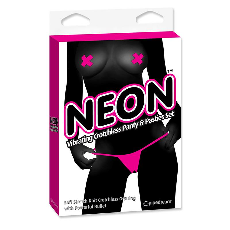 Neon Vibrating Crotchless Panty and Pasties Set Pink 4