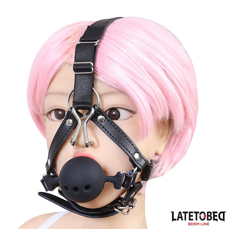 Head Harness with Ball Gag and Nose Hook 2