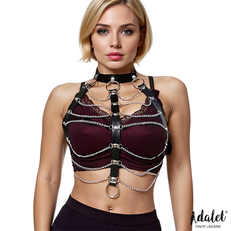 Hilda Vegan Leather Chest Harness with Chain One size 1