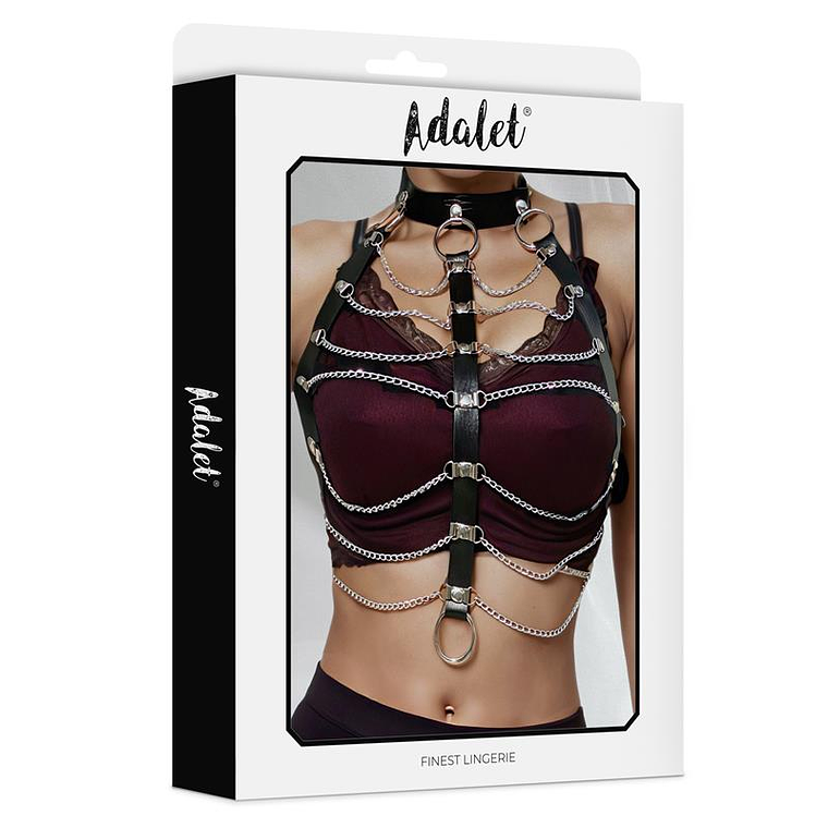 Hilda Vegan Leather Chest Harness with Chain One size 4