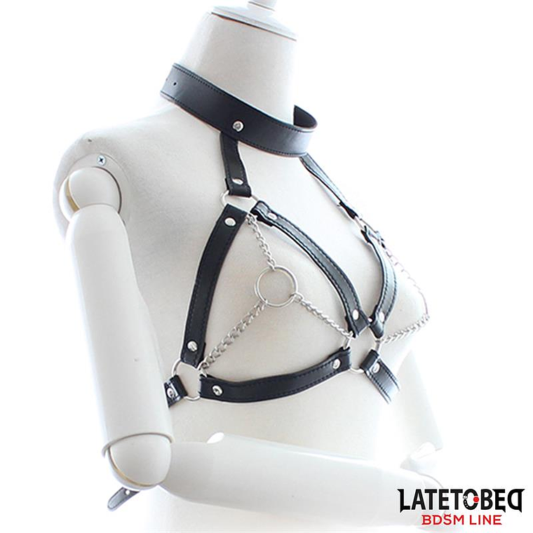 Bondage Harness with Open Cups and Chains 3