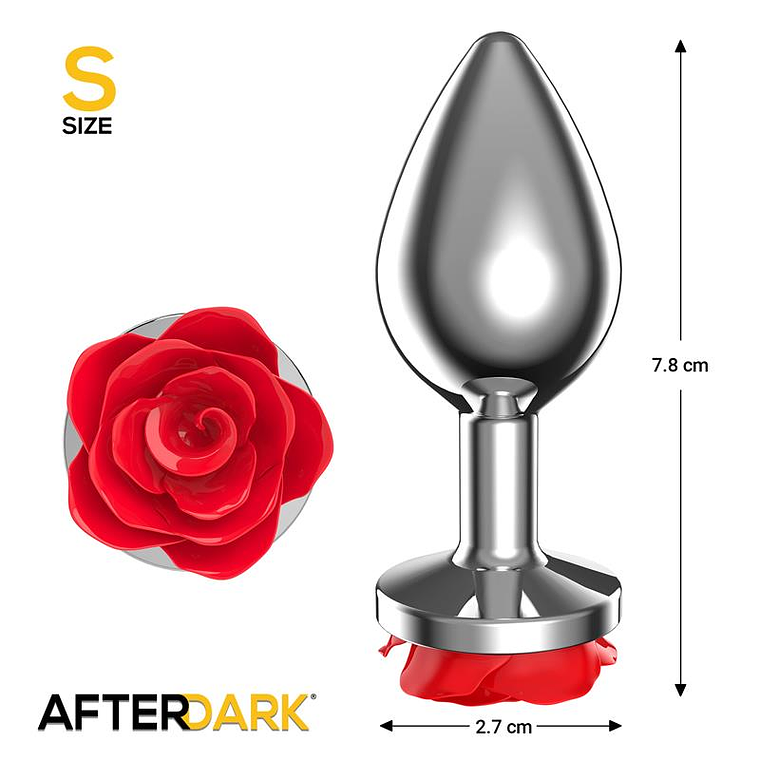 Metal Anal Plug with Red Rose Base - Size S 3