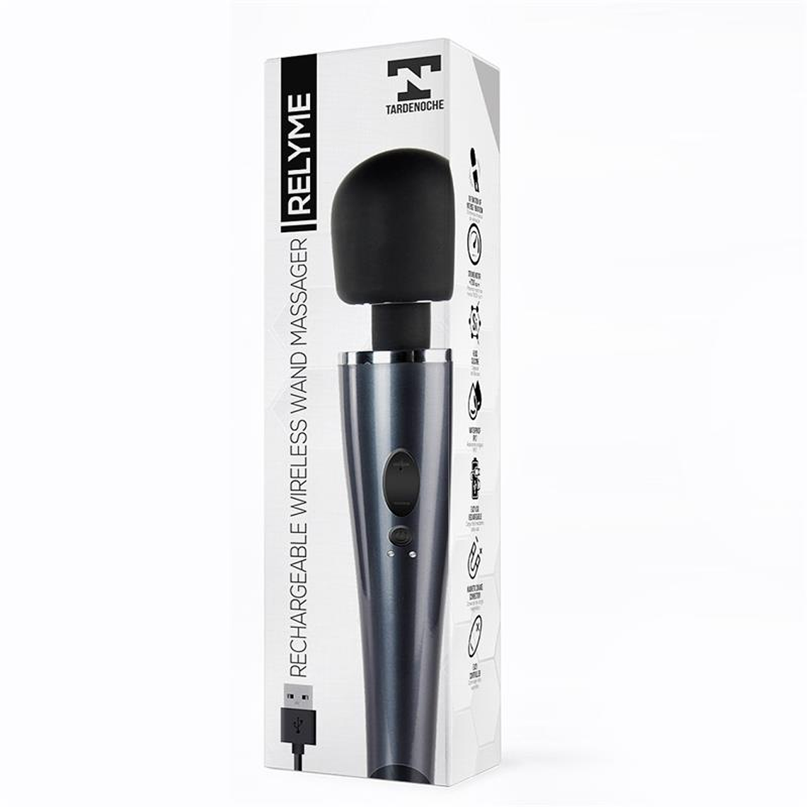Wand Massager Relyme USB Silicone Black 8