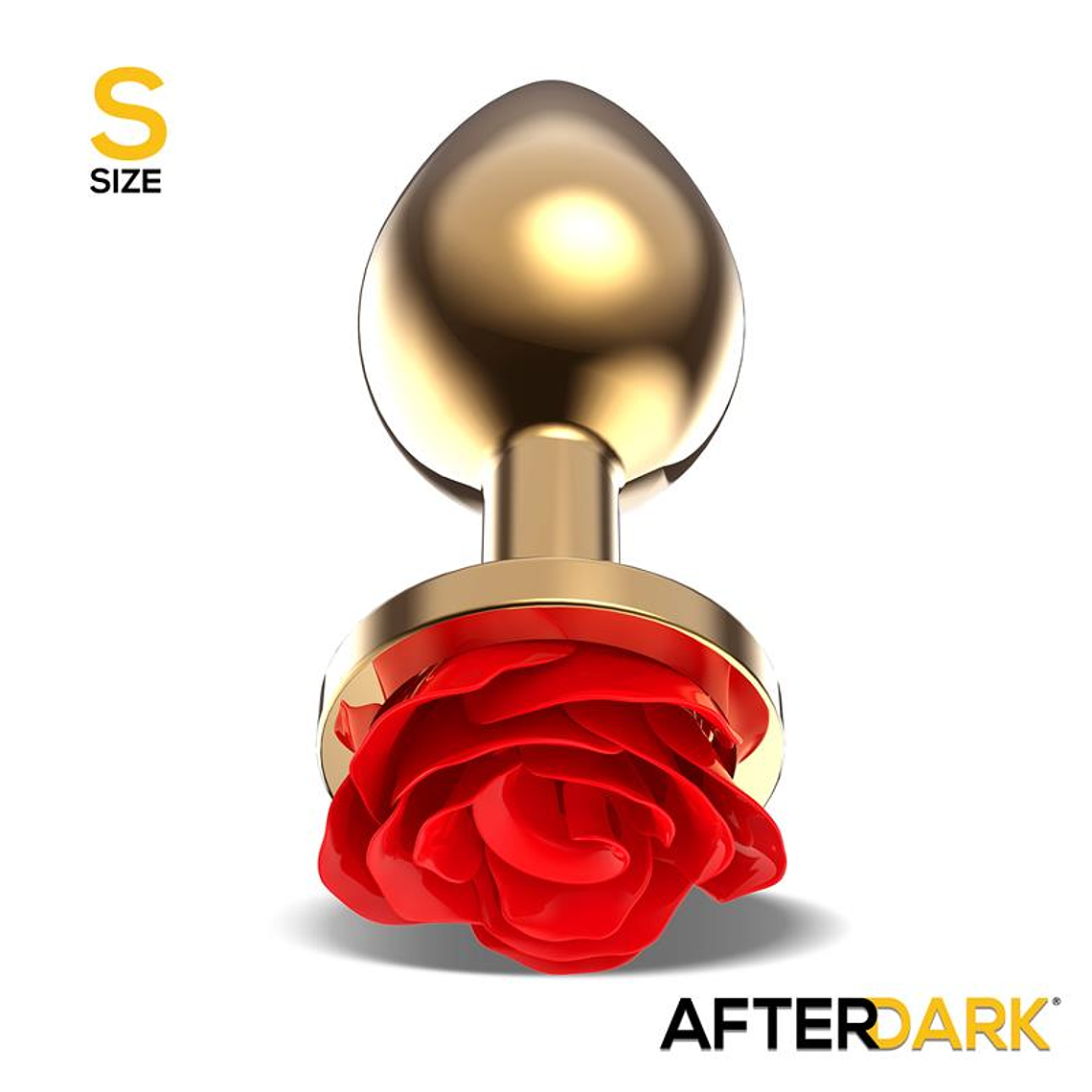 Golden Metal Anal Plug with Red Rose Base - Size S 2