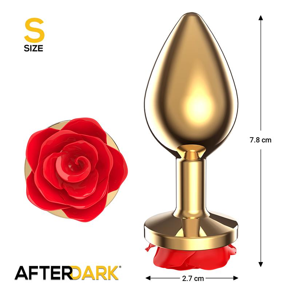 Golden Metal Anal Plug with Red Rose Base - Size S 3