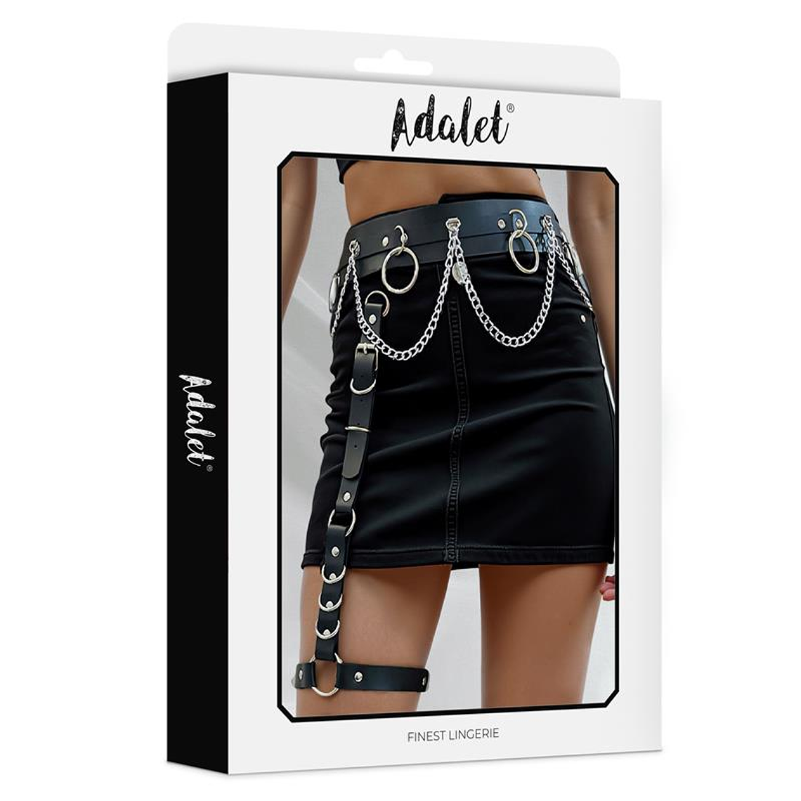 Coral Vegan Leather Garter with Leg Ring and Chain One size 3