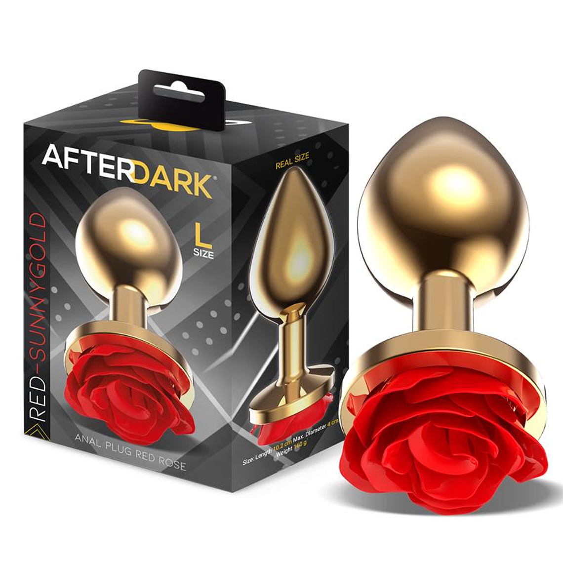 Golden Metal Anal Plug with Red Rose Base Size L 1
