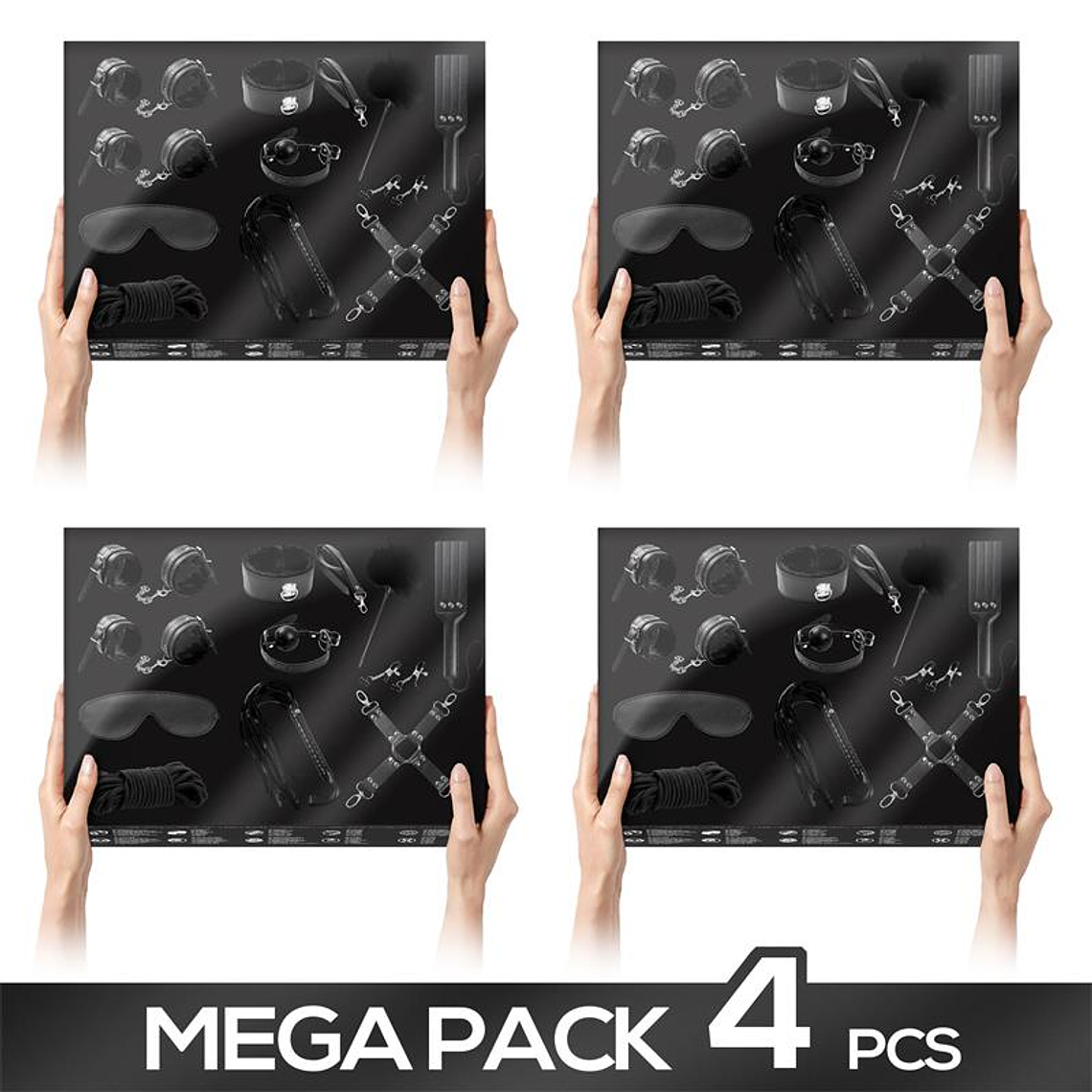 Pack of 4 Bondage Set 11 Pieces Black 1