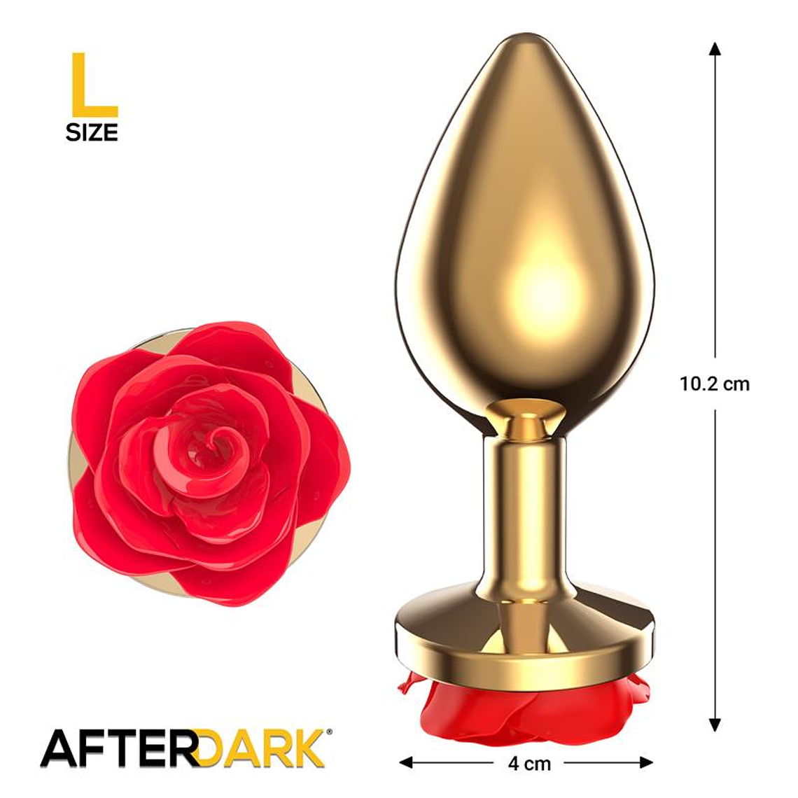 Golden Metal Anal Plug with Red Rose Base Size L 3