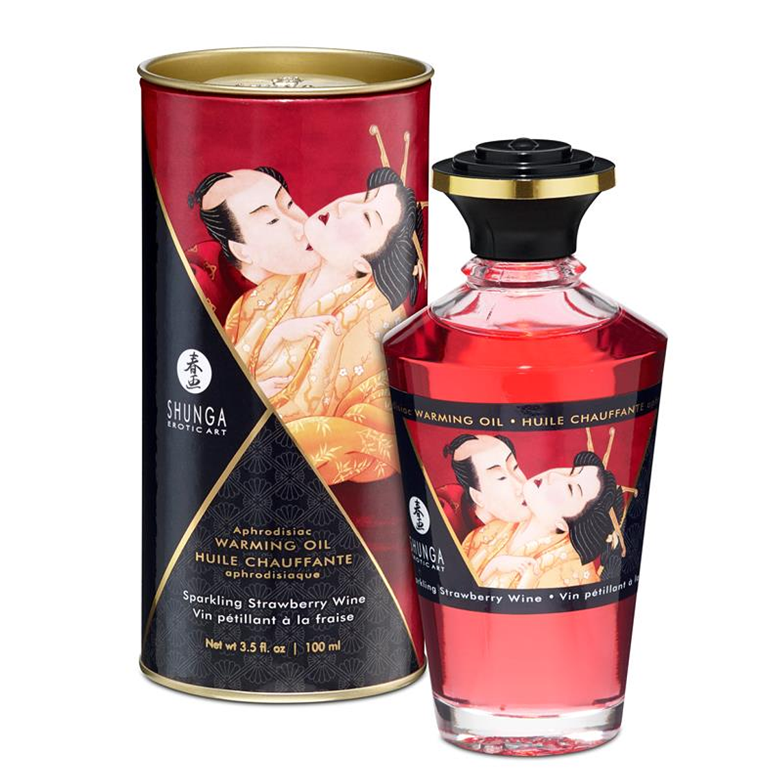 Shunga Warming Massage Oil Sparkling Wine Strawberry 1