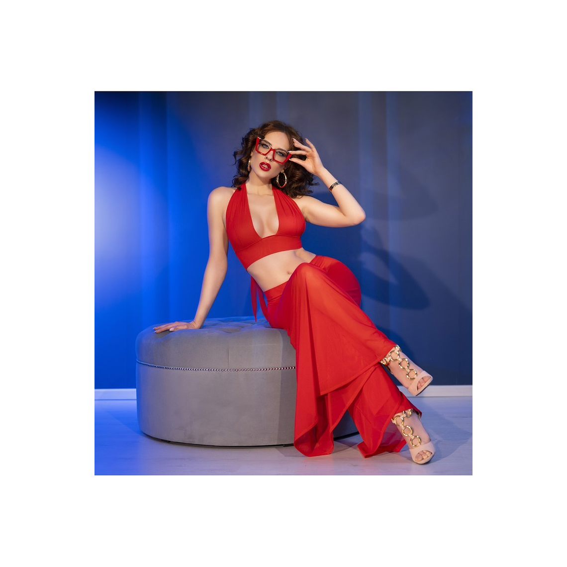 Conjunto 3 Peças CR-4857 Vermelho | Top Atado + Calças Fluídas | Chilirose 2