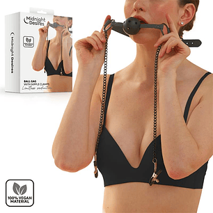 Kit BDSM com Amordaçador e Compressores de Mamilos - Midnight Desires