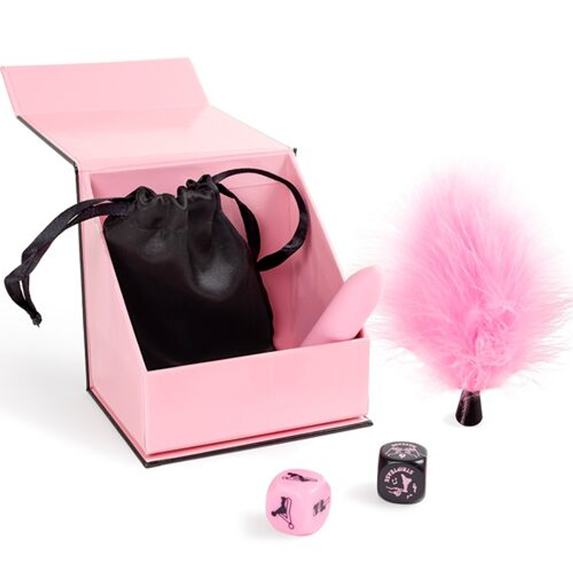 Box of Secret Pleasures | Sensual Kit with Dice, Vibrator, and Feather 3