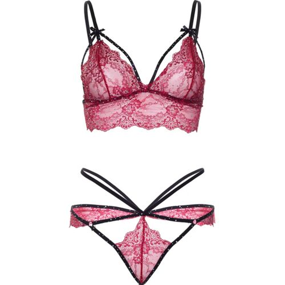 Leg Avenue Lingerie Set 81623 | Burgundy with Rhinestones and Wavy Lace 5