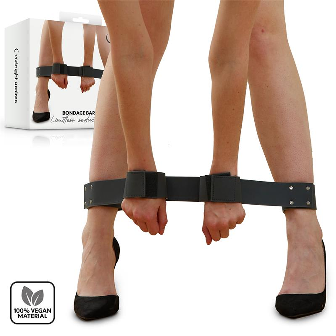 Spreader Bar de Couro Vegano Midnight Desires | Barra de Imobilização com 4 Algemas 1