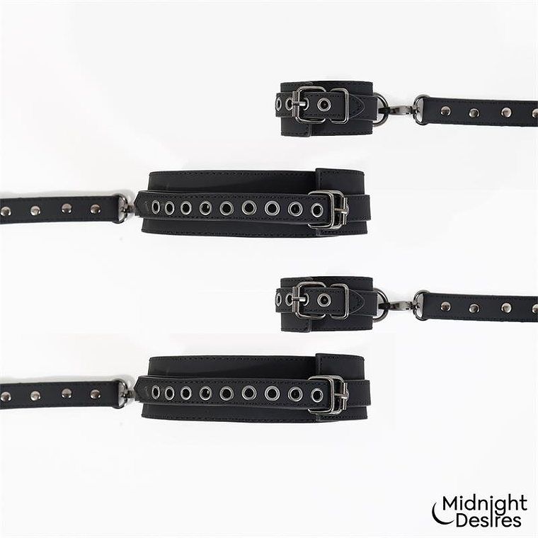  Conjunto de Bondage e Lingerie Midnight Desires | Liga e Algemas em Couro Vegano 4