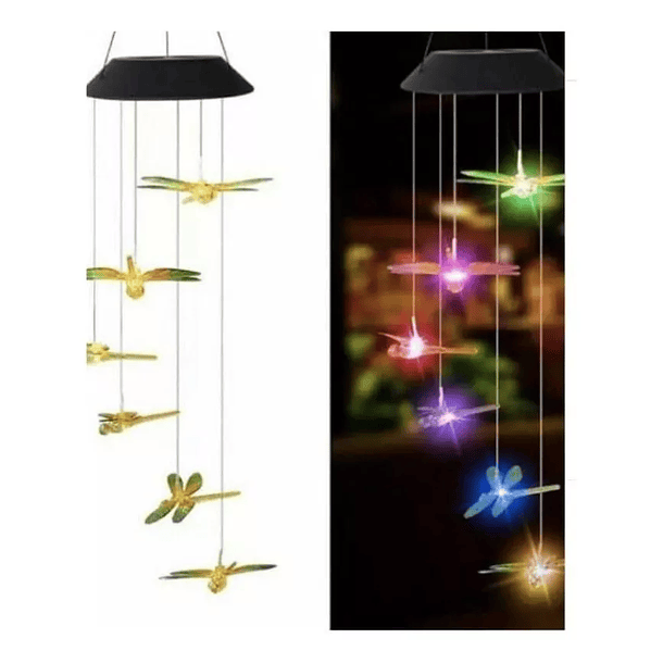 Luz Campana D Viento Colgante Led Solar Libelula Decorativa 1