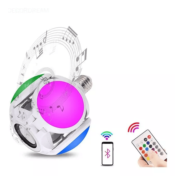 Ampolleta Parlante Con Bluetooth De 4 Aspas Con Luces Led Y Control 1