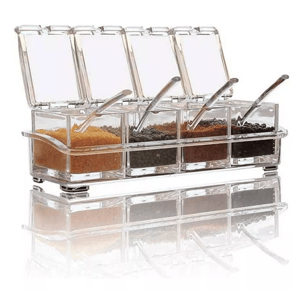 Set 4 Especieros Condimenteros Frascos Organizador Multiuso 1