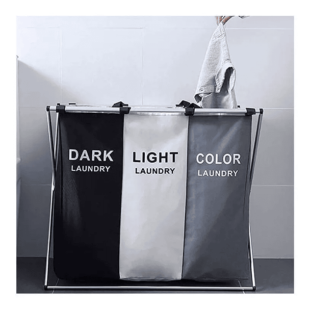 Cesta De Ropa Plegable Canasto 3 Compartimiento Lavanderia 2