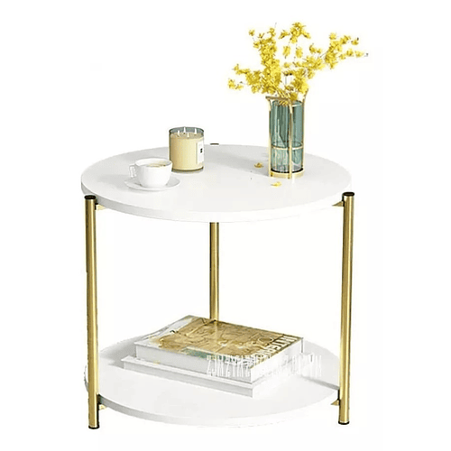 Mesa Auxiliar Moderna Marmoleado Decoracion Redondo Blanca  