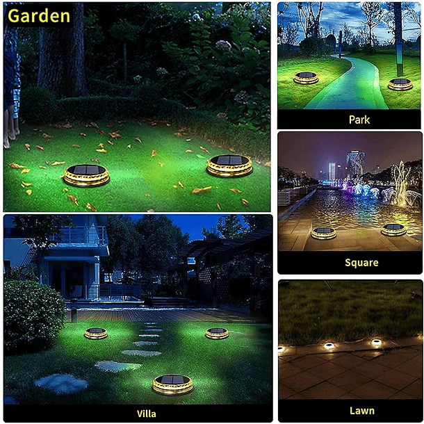 Lampara Disco Solar Impermeable Estaca Jardin Luz Calida 4