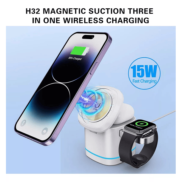 Cargador Inalámbrico 3 En 1 Magnético Vidvie Portátil 15w  4