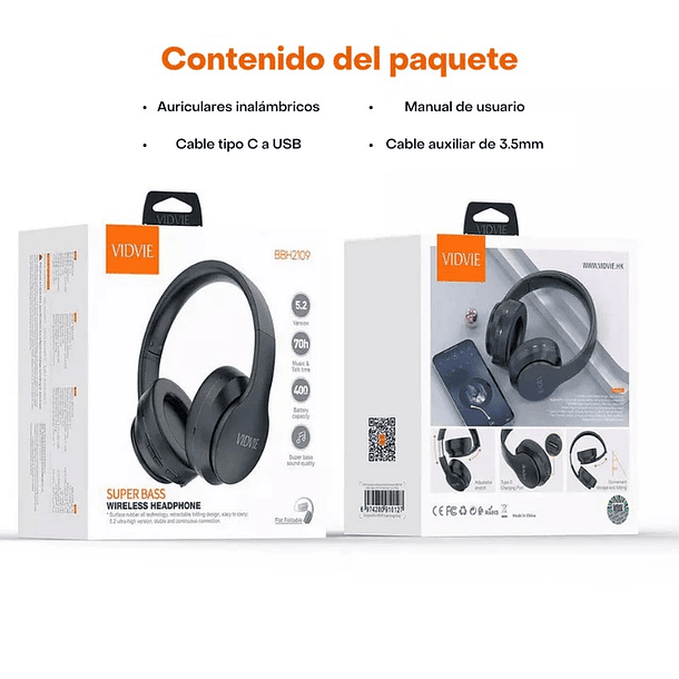 Audífonos Bluetooth Inalámbrico Vidvie Bbh2109 Negro  5