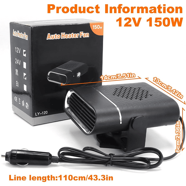 Calefactor Calentador De Auto Portátil 150w Multifunción 12v 6