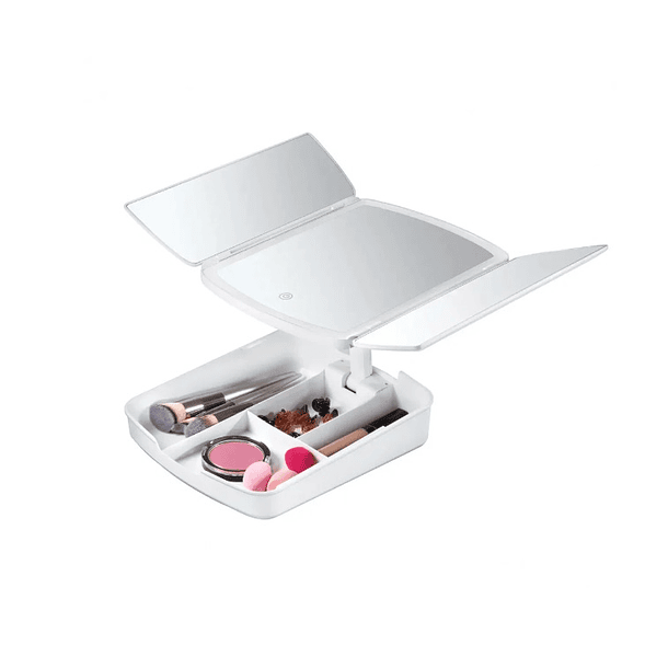 Espejo De Maquillaje Plegable Con Luces Led Con Cajon 3